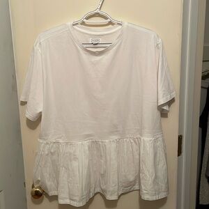 Mudpie, White cotton t shirt, size medium, peplum bottom. Never worn.
